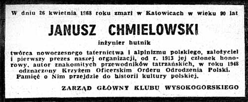 [Janusz Chmielowski, nekrolog]
