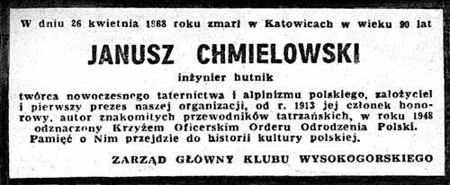 [Janusz Chmielowski, nekrolog]