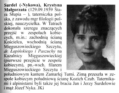 [Wielkiej encyklopedii gr i alpinizmu, tom VI, Krystyna Surdel]